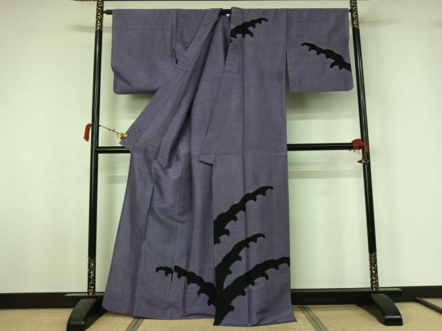 平和屋着物▽訪問着　単衣　紬地　絞り　立波文　正絹　逸品　AABL4025jh