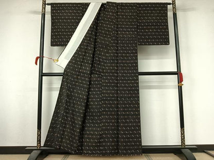 平和屋着物▽国指定重要無形文化財　本場久米島紬　手織　単衣　井桁絣　正絹　逸品　AABL4029jh