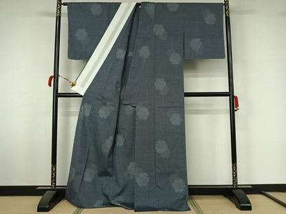 平和屋着物▽上質な紬　単衣　雪輪文　正絹　逸品　未使用　AABL4031jh