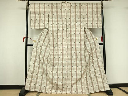 平和屋着物▽ぜんまい紬　単衣　井桁絣　正絹　逸品　AABL4033jh