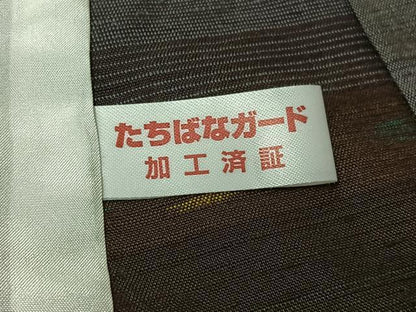 平和屋着物▽上質な紬 　単衣　横段文 　正絹　逸品　未使用　AABL4037jh