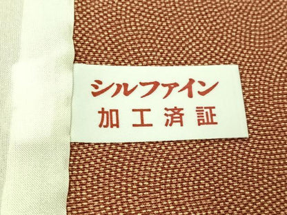 平和屋着物▽江戸小紋　単衣　万筋　赤茶色×薄香色　正絹　逸品　AABL4038jh