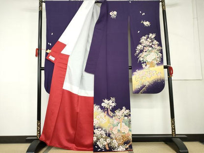 平和屋着物●豪華振袖　駒刺繍　花車文　暈し染め　金彩　やまと誂製　正絹　逸品　AABL4042cs
