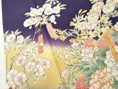 平和屋着物●豪華振袖　駒刺繍　花車文　暈し染め　金彩　やまと誂製　正絹　逸品　AABL4042cs