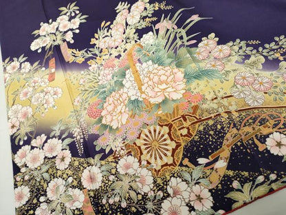 平和屋着物●豪華振袖　駒刺繍　花車文　暈し染め　金彩　やまと誂製　正絹　逸品　AABL4042cs