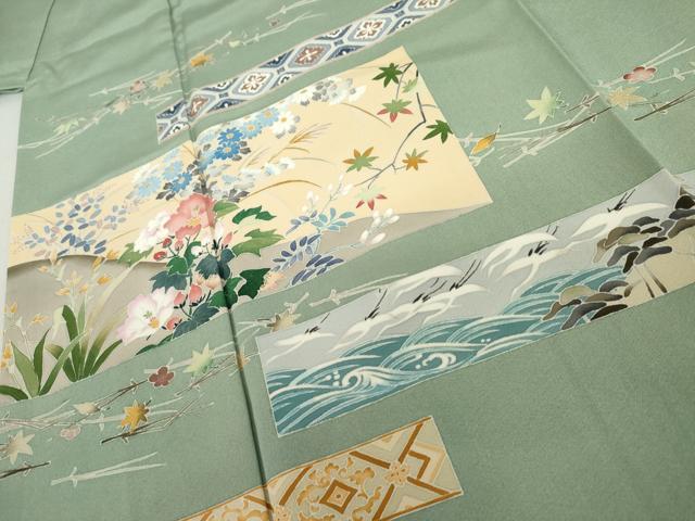 平和屋着物●訪問着　友禅　作家物　飛鶴風景文　正絹　逸品　AABL4043cs