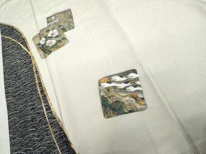 平和屋着物●訪問着　螺鈿　色紙重ね草花文　金銀彩　嘘つき襦袢　正絹　逸品　AABL4044cs