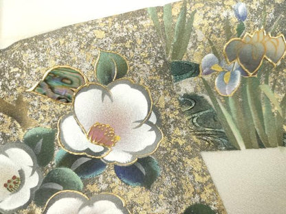 平和屋着物●訪問着　螺鈿　色紙重ね草花文　金銀彩　嘘つき襦袢　正絹　逸品　AABL4044cs
