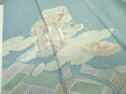 平和屋着物●中国三大刺繍　汕頭刺繍　スワトウ刺繍　相良刺繍　蘇州刺繍　総刺繍　訪問着　貝桶吉祥花文　正絹　逸品　AABL4048cs