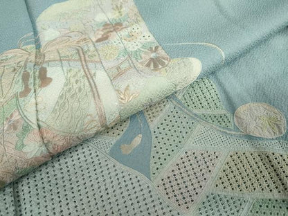 平和屋着物●中国三大刺繍　汕頭刺繍　スワトウ刺繍　相良刺繍　蘇州刺繍　総刺繍　訪問着　貝桶吉祥花文　正絹　逸品　AABL4048cs