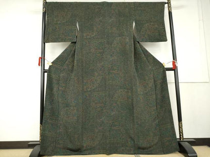 平和屋着物●上質な小紋　更利作　鳥獣更紗花文　鬼しぼ縮緬　正絹　逸品　AABL4050cs