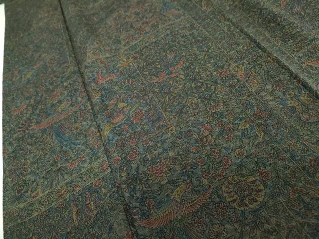 平和屋着物●上質な小紋　更利作　鳥獣更紗花文　鬼しぼ縮緬　正絹　逸品　AABL4050cs