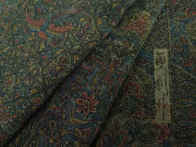 平和屋着物●上質な小紋　更利作　鳥獣更紗花文　鬼しぼ縮緬　正絹　逸品　AABL4050cs