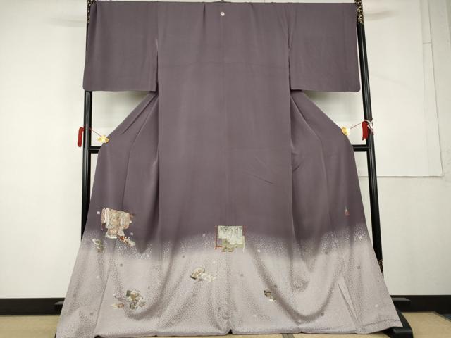 平和屋着物●松尾光琳　色留袖　誰が袖吉祥文　銀彩　ロング丈　正絹　逸品　AABL4051cs