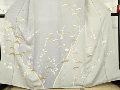 平和屋着物●訪問着　駒刺繍　梅松文　金彩　正絹　逸品　AABL4054cs
