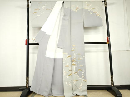 平和屋着物●訪問着　駒刺繍　梅松文　金彩　正絹　逸品　AABL4054cs