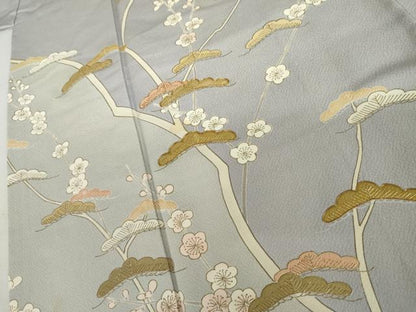 平和屋着物●訪問着　駒刺繍　梅松文　金彩　正絹　逸品　AABL4054cs