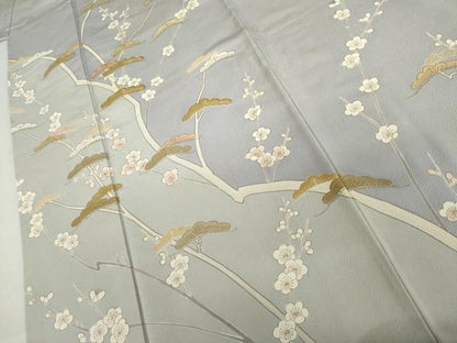 平和屋着物●訪問着　駒刺繍　梅松文　金彩　正絹　逸品　AABL4054cs