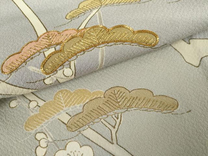 平和屋着物●訪問着　駒刺繍　梅松文　金彩　正絹　逸品　AABL4054cs