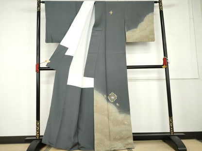 平和屋着物●訪問着　絞り　竹屋町刺繍　跳び兎　金糸　正絹　逸品　AABL4055cs