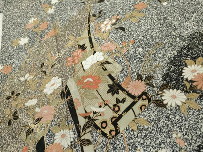 平和屋着物●訪問着　枝花文　たたき染め　金彩　正絹　逸品　AABL4056cs