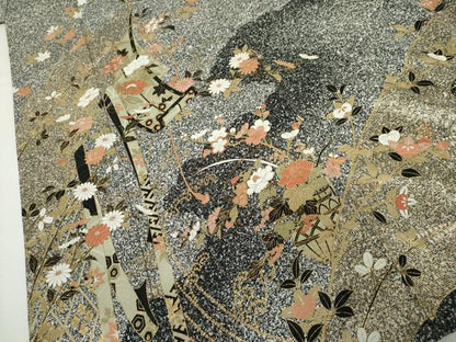 平和屋着物●訪問着　枝花文　たたき染め　金彩　正絹　逸品　AABL4056cs