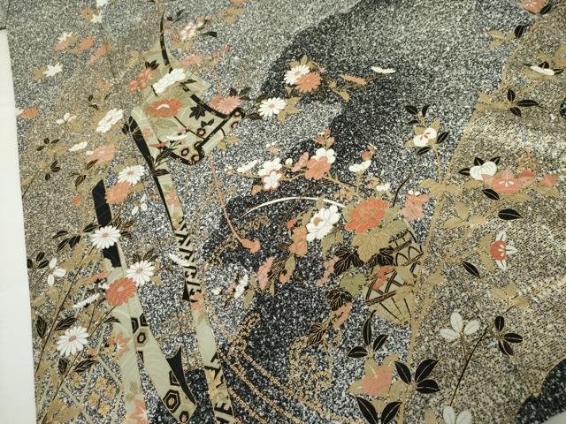 平和屋着物●訪問着　枝花文　たたき染め　金彩　正絹　逸品　AABL4056cs