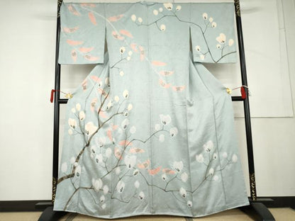 平和屋着物●訪問着　絞り　枝花文　金彩　正絹　逸品　AABL4057cs