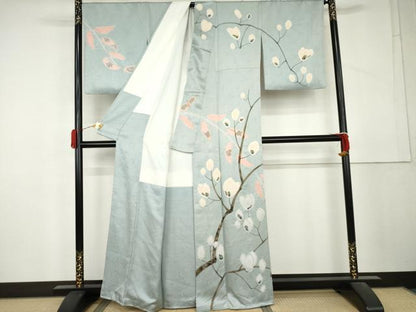 平和屋着物●訪問着　絞り　枝花文　金彩　正絹　逸品　AABL4057cs