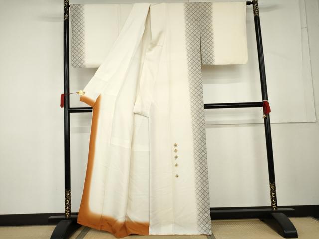 平和屋着物●訪問着　刺繍　宝格子　金糸　正絹　逸品　AABL4058cs