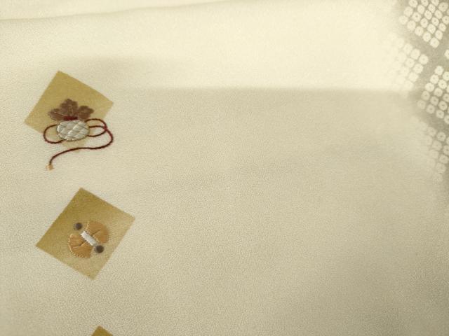 平和屋着物●訪問着　刺繍　宝格子　金糸　正絹　逸品　AABL4058cs