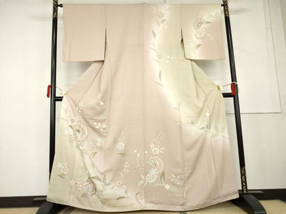 平和屋着物●訪問着　刺繍　枝花文　暈し染め　金糸　金彩　正絹　逸品　AABL4059cs