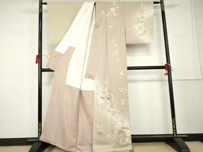 平和屋着物●訪問着　刺繍　枝花文　暈し染め　金糸　金彩　正絹　逸品　AABL4059cs