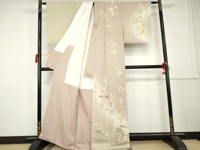平和屋着物●訪問着　刺繍　枝花文　暈し染め　金糸　金彩　正絹　逸品　AABL4059cs