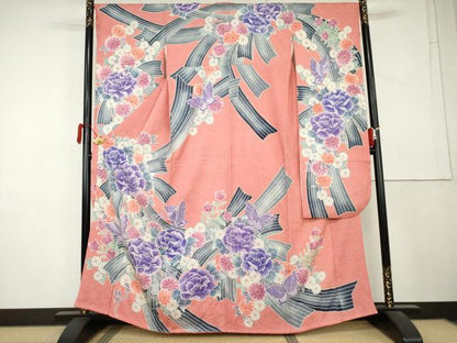 平和屋着物●名門　藤娘きぬたや・総絞り　振袖　花蝶文　正絹　逸品　AABL4060cs