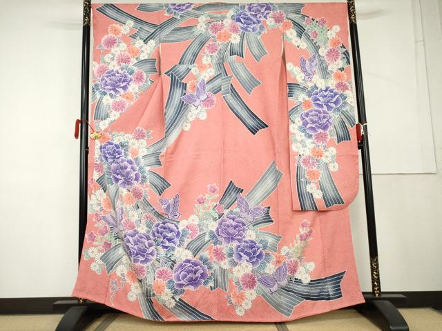 平和屋着物●名門　藤娘きぬたや・総絞り　振袖　花蝶文　正絹　逸品　AABL4060cs