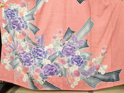 平和屋着物●名門　藤娘きぬたや・総絞り　振袖　花蝶文　正絹　逸品　AABL4060cs