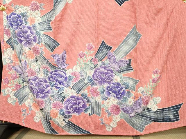 平和屋着物●名門　藤娘きぬたや・総絞り　振袖　花蝶文　正絹　逸品　AABL4060cs