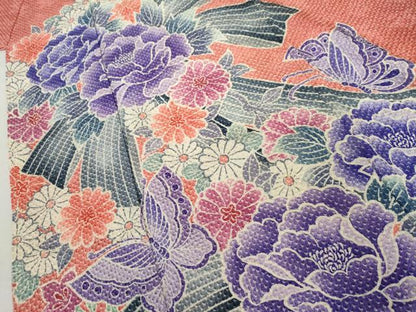 平和屋着物●名門　藤娘きぬたや・総絞り　振袖　花蝶文　正絹　逸品　AABL4060cs