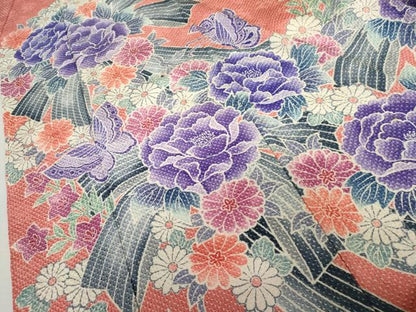 平和屋着物●名門　藤娘きぬたや・総絞り　振袖　花蝶文　正絹　逸品　AABL4060cs