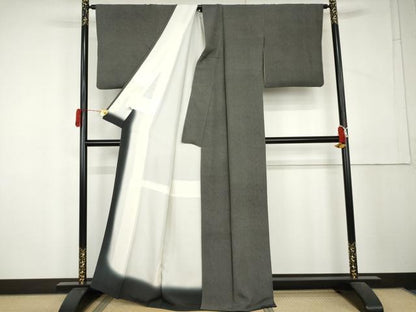 平和屋着物●小紋師　飯島輝也　江戸小紋　鮫小紋柄　黒地　正絹　逸品　AABL4063cs