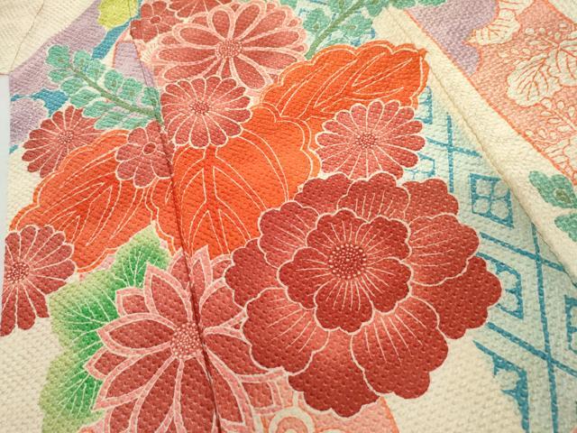 平和屋着物●名門　藤娘きぬたや・総絞り　振袖　蔓帯花桐文　ロング丈　正絹　逸品　AABL4066cs