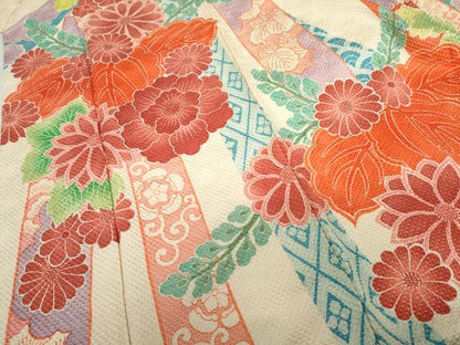 平和屋着物●名門　藤娘きぬたや・総絞り　振袖　蔓帯花桐文　ロング丈　正絹　逸品　AABL4066cs