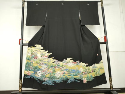 平和屋着物●十日町友禅作家　阿部佳雪　黒留袖　風景文　正絹　逸品　AABL4067cs