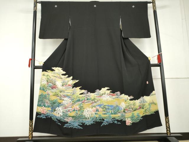 平和屋着物●十日町友禅作家　阿部佳雪　黒留袖　風景文　正絹　逸品　AABL4067cs
