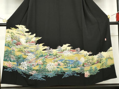 平和屋着物●十日町友禅作家　阿部佳雪　黒留袖　風景文　正絹　逸品　AABL4067cs