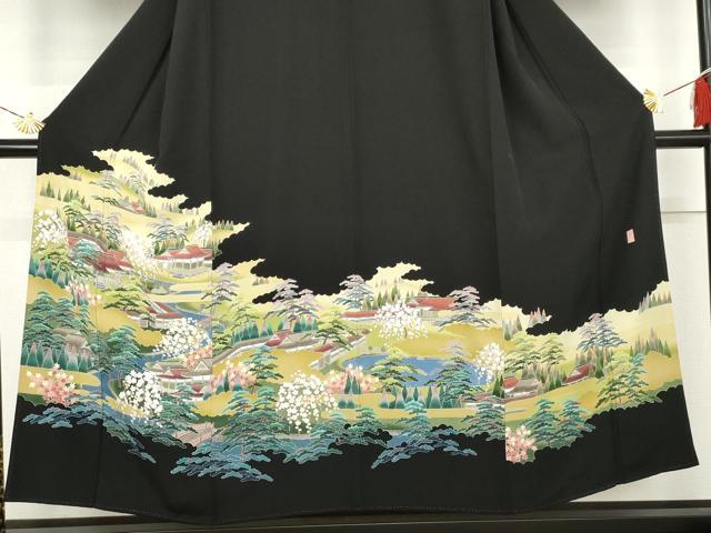 平和屋着物●十日町友禅作家　阿部佳雪　黒留袖　風景文　正絹　逸品　AABL4067cs