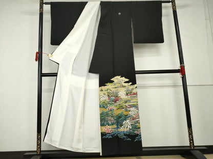 平和屋着物●十日町友禅作家　阿部佳雪　黒留袖　風景文　正絹　逸品　AABL4067cs