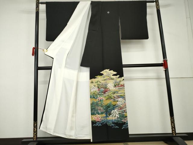 平和屋着物●十日町友禅作家　阿部佳雪　黒留袖　風景文　正絹　逸品　AABL4067cs