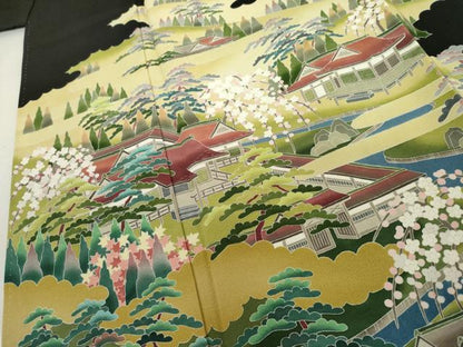 平和屋着物●十日町友禅作家　阿部佳雪　黒留袖　風景文　正絹　逸品　AABL4067cs